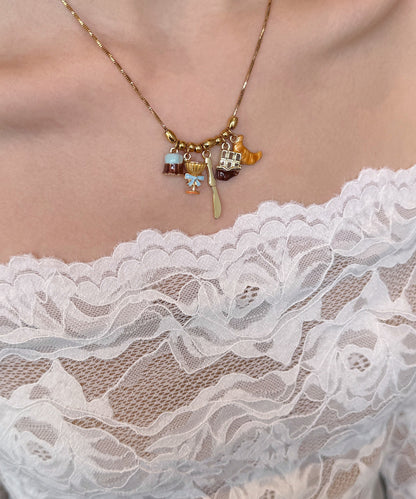 Original Design Gold Alloy Cake Croissant Pendant Necklace