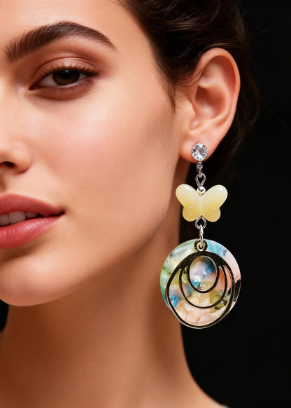 Original Design Light Yellow Butterfly Jade Drop Earrings