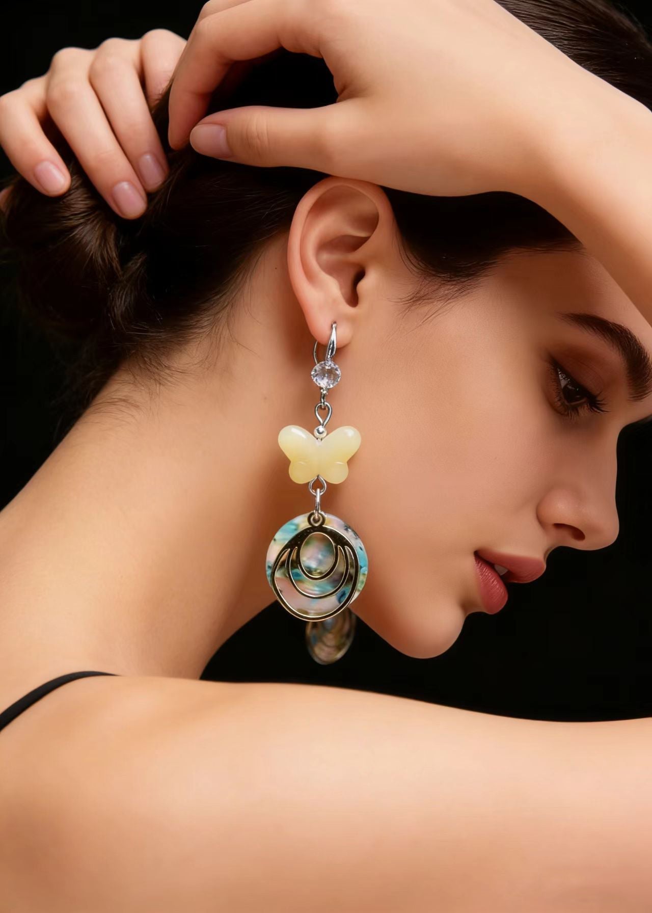 Original Design Light Yellow Butterfly Jade Drop Earrings