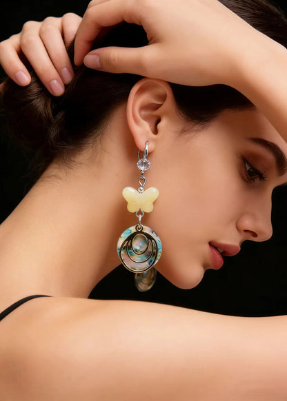 Original Design Light Yellow Butterfly Jade Drop Earrings