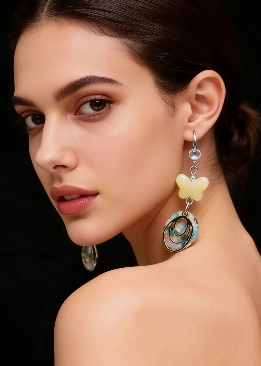 Original Design Light Yellow Butterfly Jade Drop Earrings