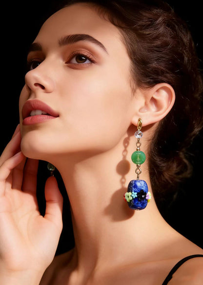Original Design Multicolour Flower Bluestone Jade Drop Earrings