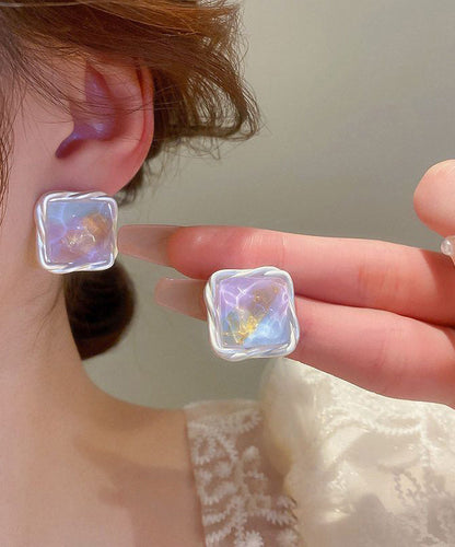 Original Design Rainbow Alloy Wrinkled Square Stud Earrings