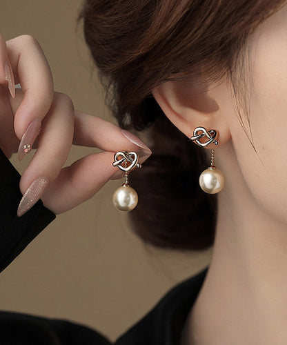 Original Design Silk Copper Love Pearl Drop Earrings