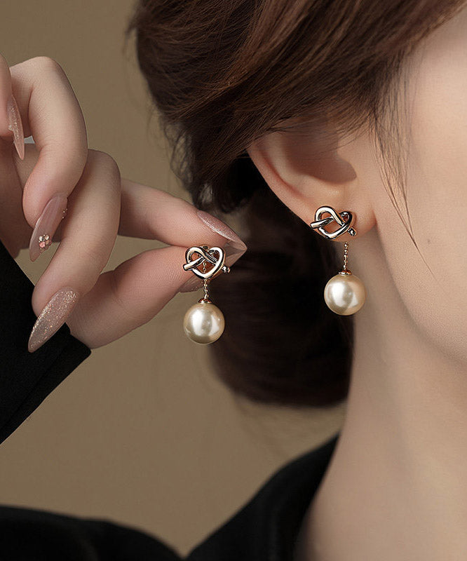 Original Design Silk Copper Love Pearl Drop Earrings