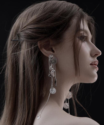 Original Design Silk Copper Wavy Disc Tassel Drop Earrings
