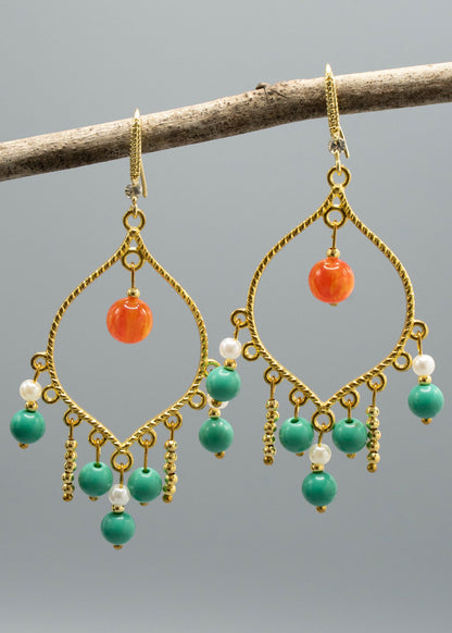 Original Design Tasseled Turquoise Drop Earrings