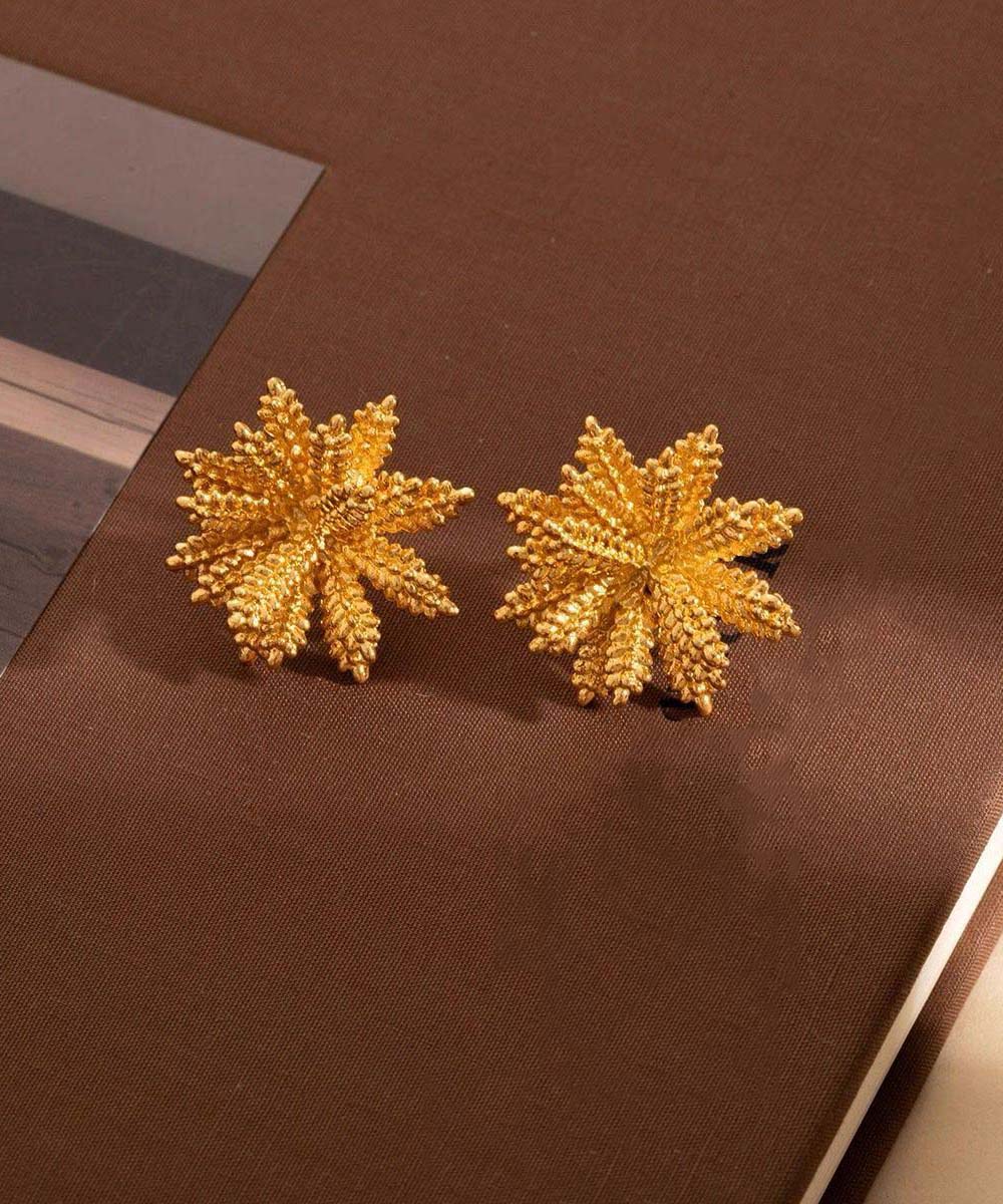 Oversize Gold Copper Alloy Stud Earrings