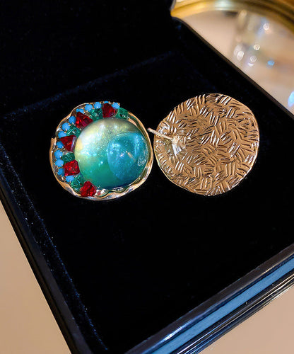 Oversize Green Sterling Silver Alloy Zircon Round Coloured Glaze Stud Earrings Kx1025