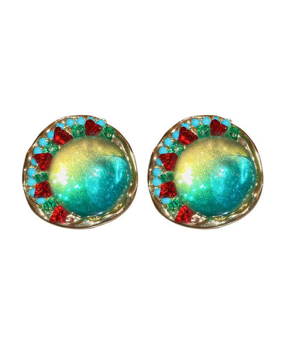 Oversize Green Sterling Silver Alloy Zircon Round Coloured Glaze Stud Earrings Kx1025
