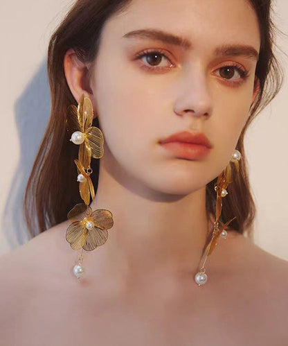 Palace Style Gold Flower Tassel Metal Earrings