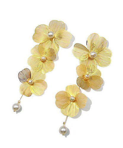 Palace Style Gold Flower Tassel Metal Earrings
