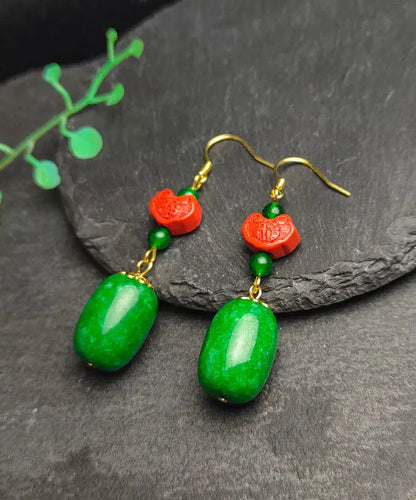 Sterling Silver Jade Cinnabar Drop Earrings