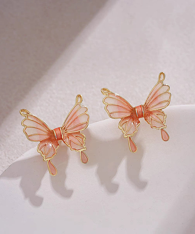Regular Orange Copper Resin Butterfly Stud Earrings Gh1067