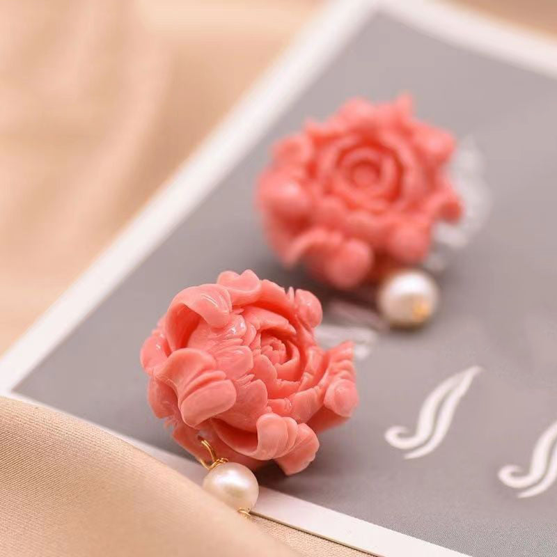 Regular Red Sterling Silver Pearl Stud Earrings