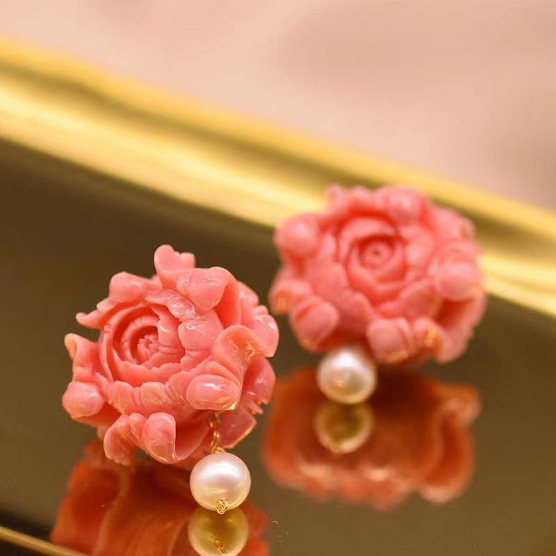 Regular Red Sterling Silver Pearl Stud Earrings