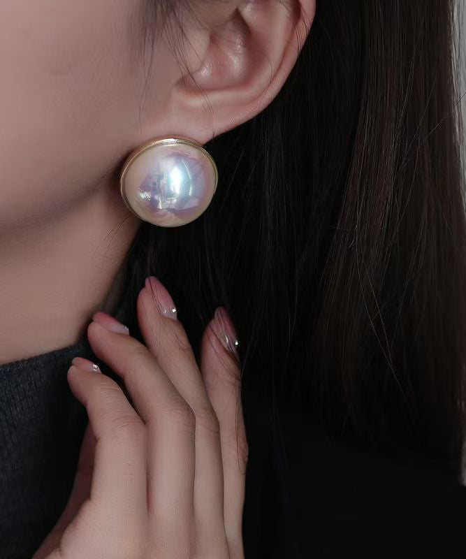 Regular White Sterling Silver Overgild Pearl Stud Earrings