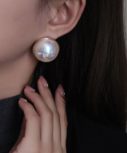 Regular White Sterling Silver Overgild Pearl Stud Earrings