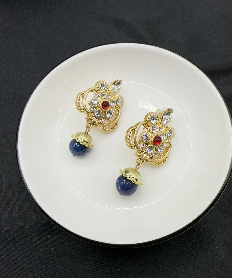 Retro Blue Sterling Silver Overgild Zircon Crystal Glass Drop Earrings Gh1026