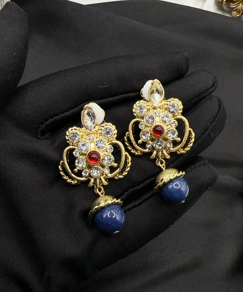 Retro Blue Sterling Silver Overgild Zircon Crystal Glass Drop Earrings Gh1026