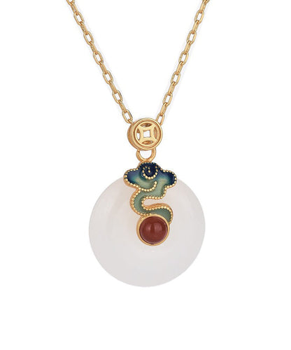 Retro Gold Ancient Gold Jade Ping Buckle Pendant Necklace Po070