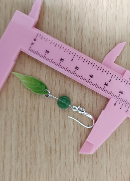 Retro Green Leaf Acrylic Fine Jade Zircon Drop Earrings