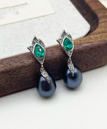 Retro Royal Blue Copper Glass Pearl Tassel Drop Earrings