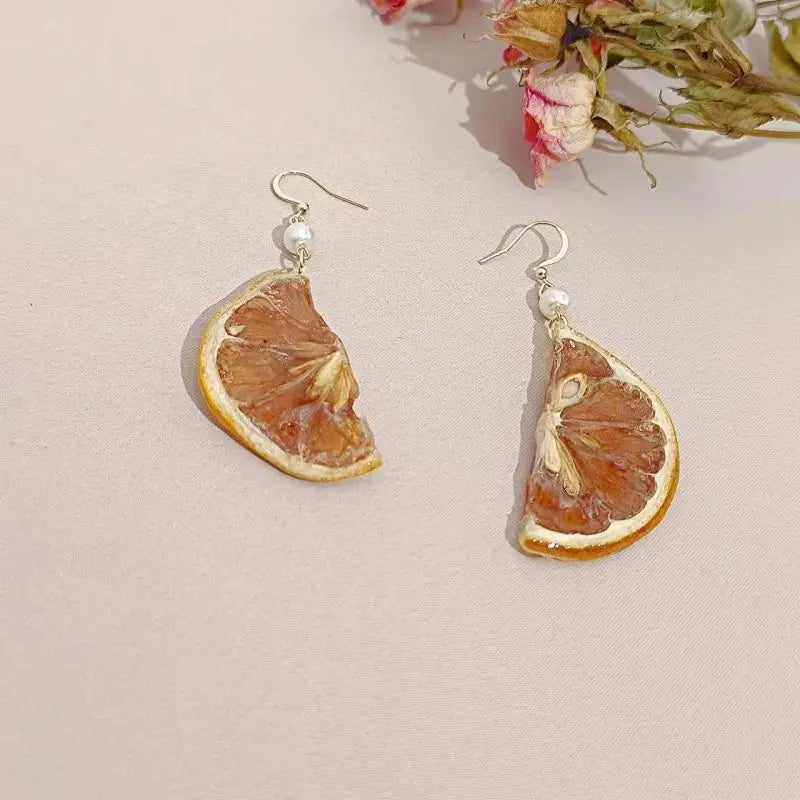 Unique Epoxy Resin Fruit Earrings Summer Natural Orange Chip Earrings Lemon Earrings Statement Jewelry Strawberry Earrings