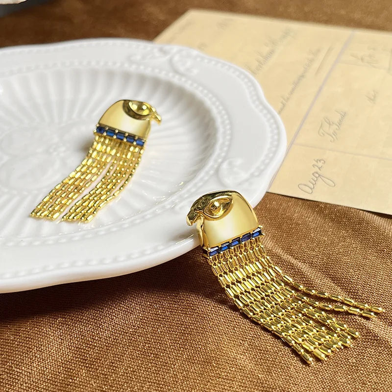 14k Gold Plated Eagle Tassel Earrings