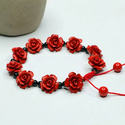 Red Rose Beaded Bracelet
