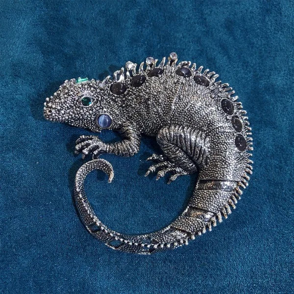 Rhinestone Iguana Brooch