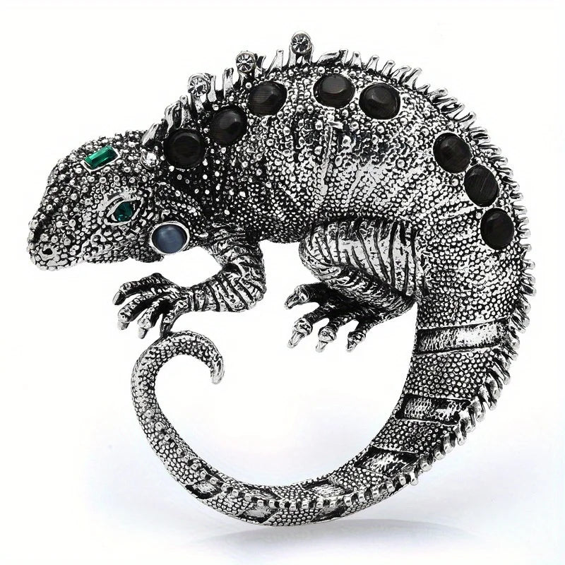 Rhinestone Iguana Brooch