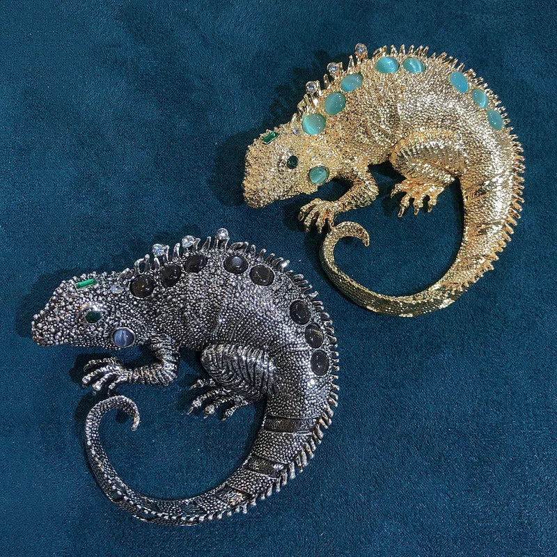 Rhinestone Iguana Brooch