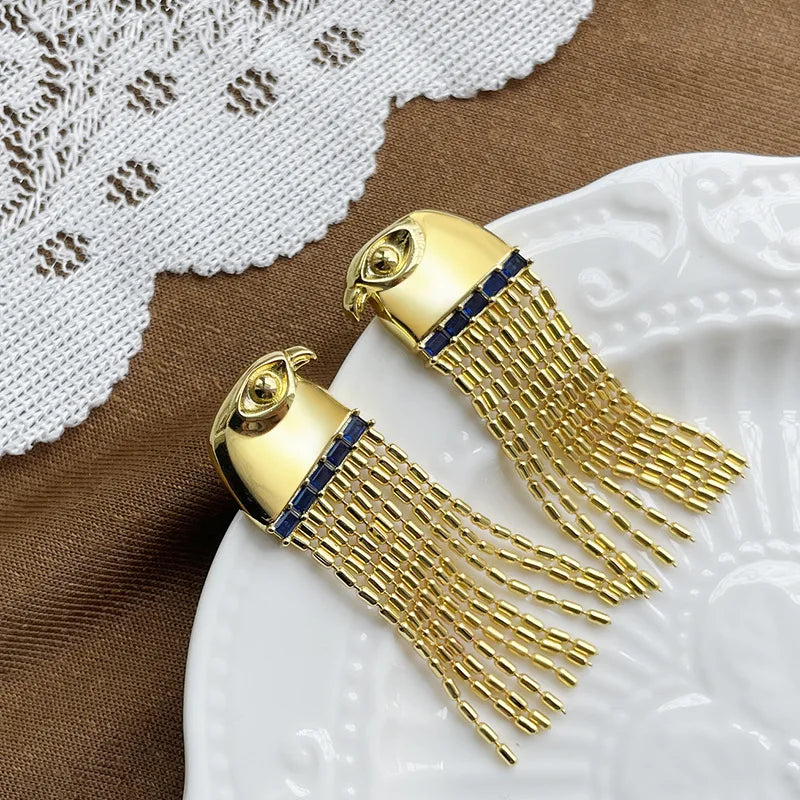14k Gold Plated Eagle Tassel Earrings