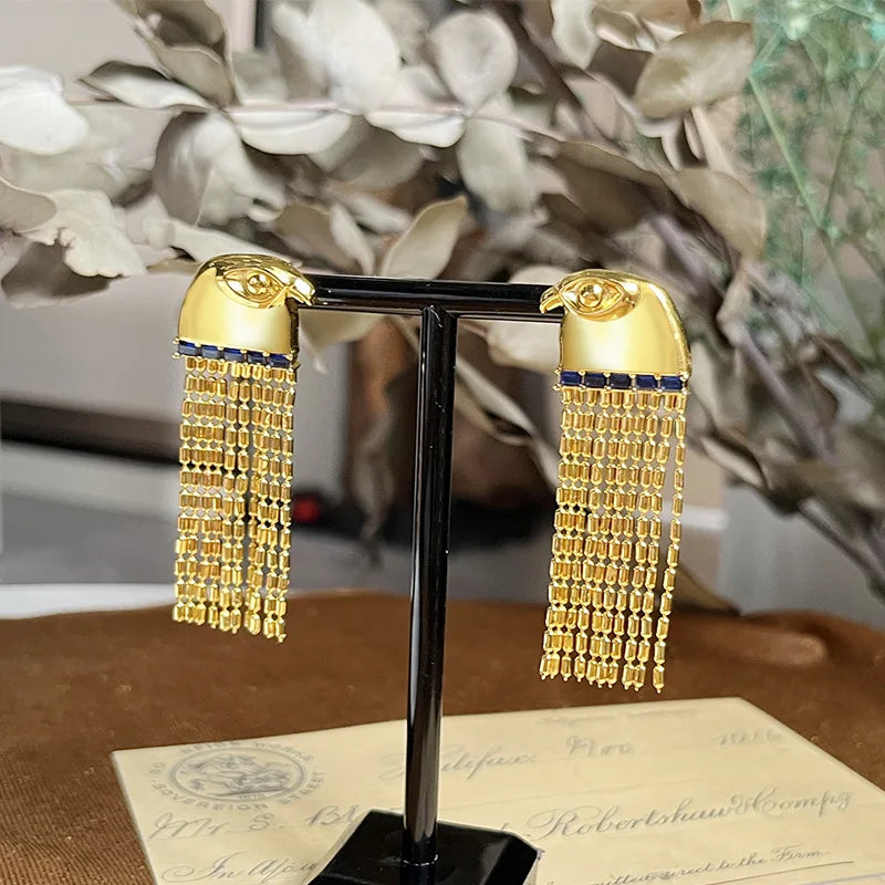 14k Gold Plated Eagle Tassel Earrings