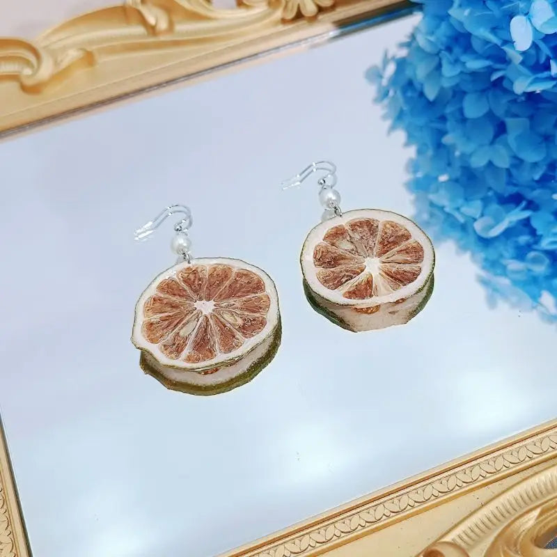 Unique Epoxy Resin Fruit Earrings Summer Natural Orange Chip Earrings Lemon Earrings Statement Jewelry Strawberry Earrings