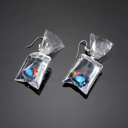 Tropical Fish in Water Bag Earrings