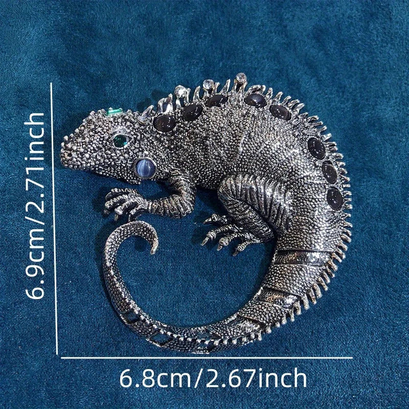 Rhinestone Iguana Brooch