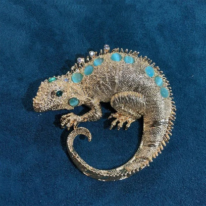 Rhinestone Iguana Brooch