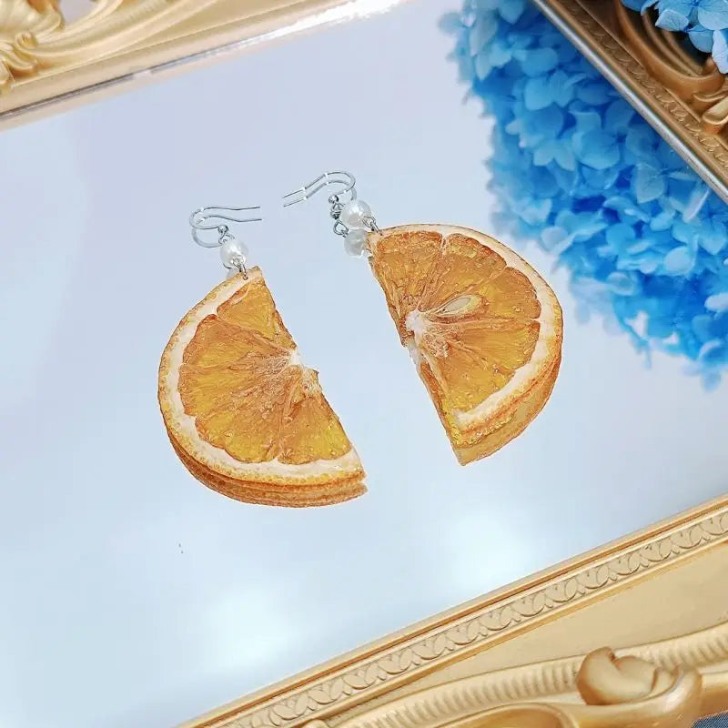 Unique Epoxy Resin Fruit Earrings Summer Natural Orange Chip Earrings Lemon Earrings Statement Jewelry Strawberry Earrings