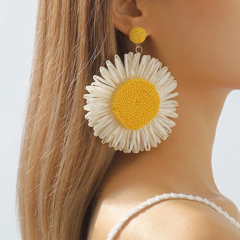 Rattan Sunflower Earrings
