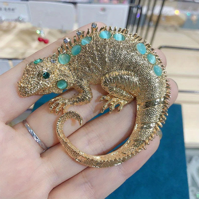 Rhinestone Iguana Brooch