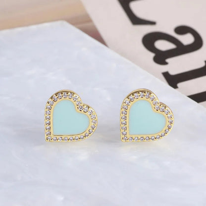 European and American Jewelry Enamel Glaze Sweet Threedimensional Love Heartshaped Earrings