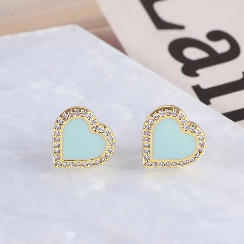 European and American Jewelry Enamel Glaze Sweet Threedimensional Love Heartshaped Earrings