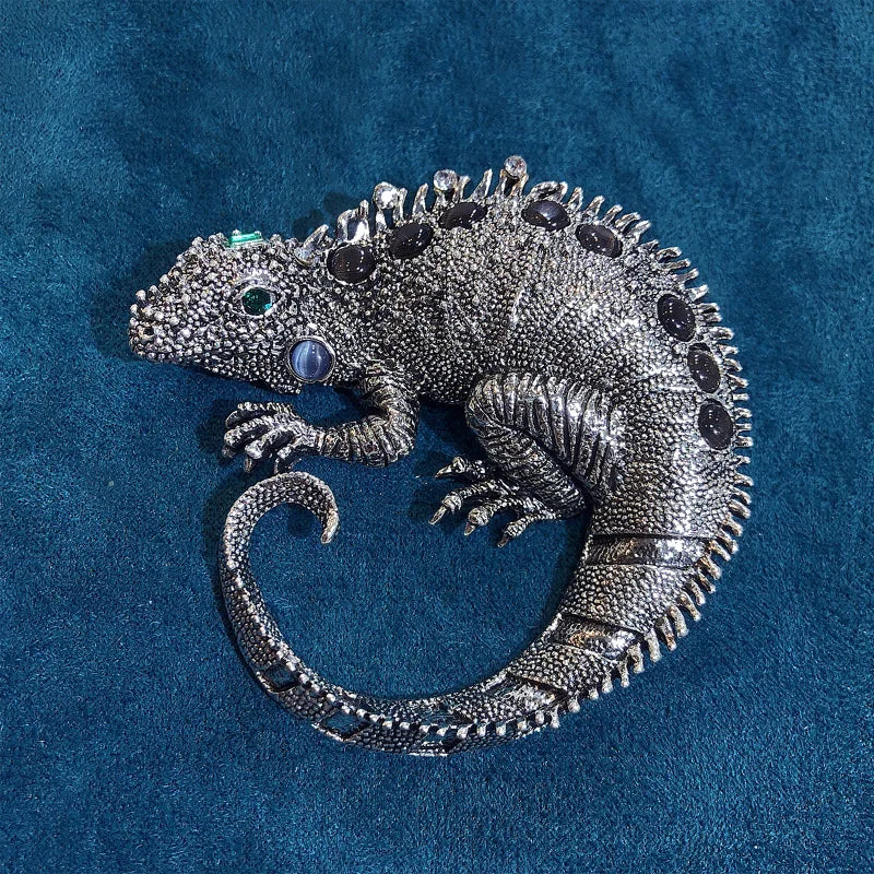 Rhinestone Iguana Brooch