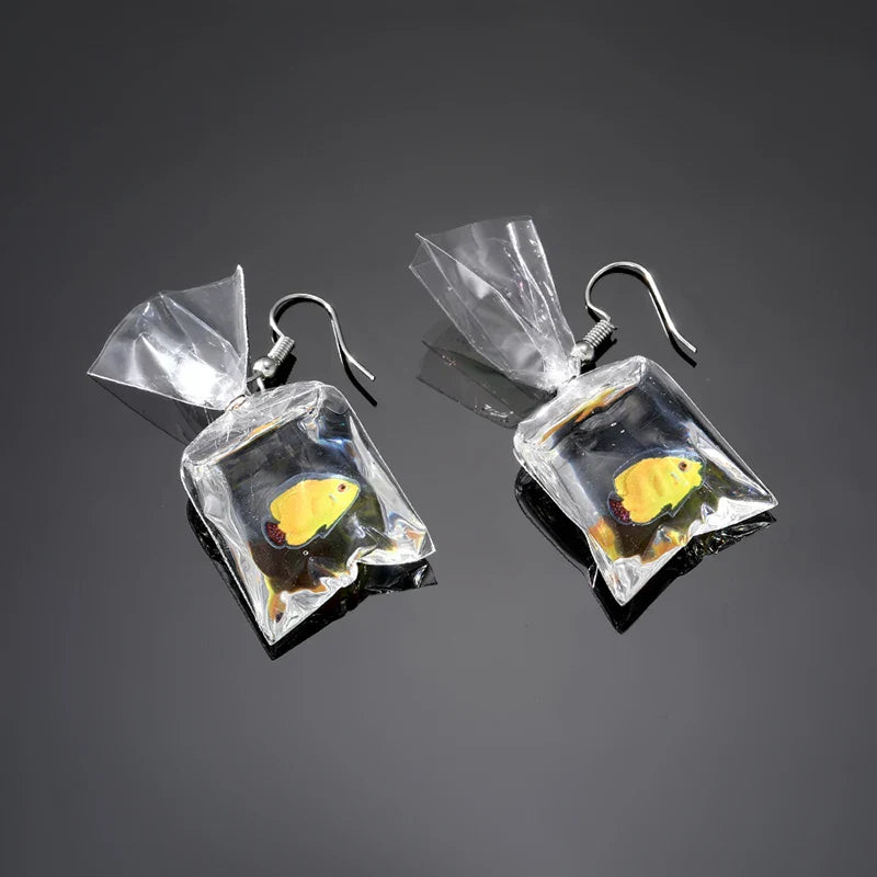 Tropical Fish in Water Bag Earrings
