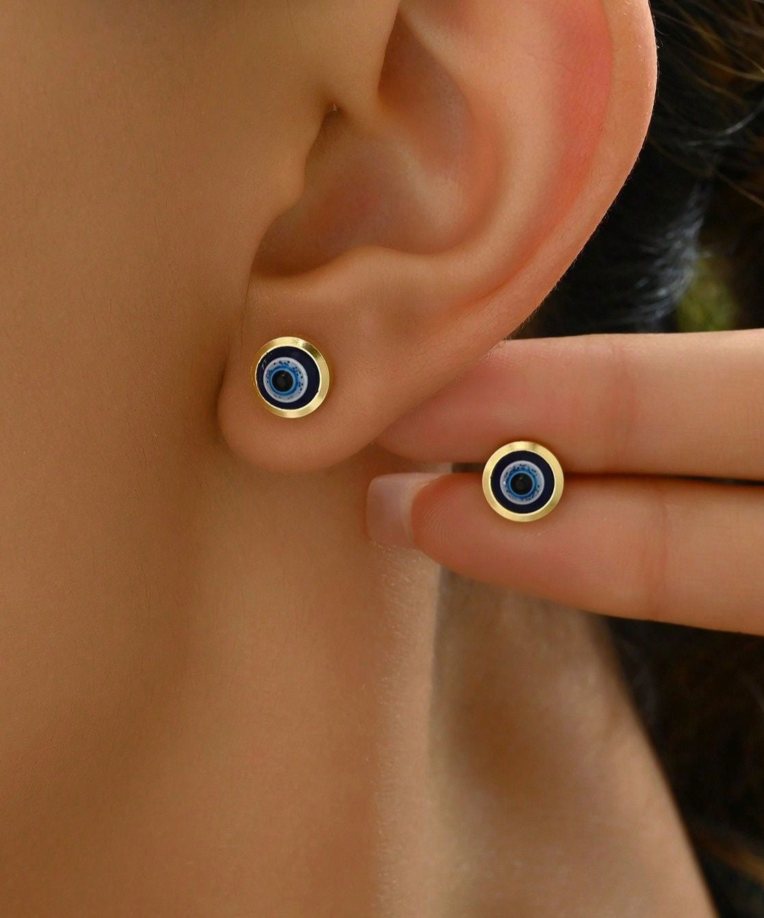 Simple Blue Copper Alloy Eye Turquoise Stud Earrings