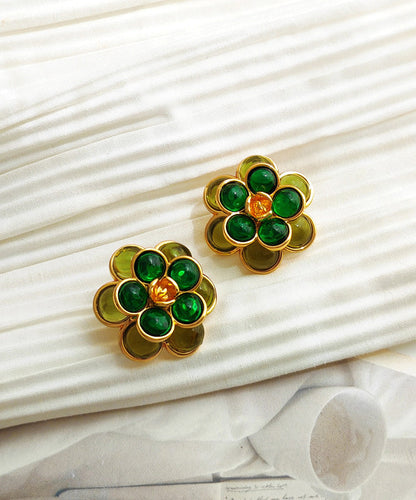 Simple Green Copper Glod Plated Stud Earrings