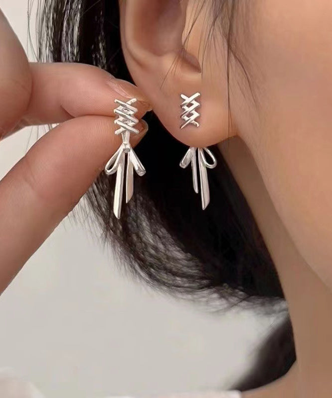 Simple Silk Sterling Silver Bow Stud Earrings Gh1054