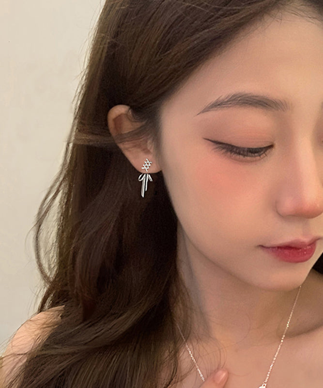 Simple Silk Sterling Silver Bow Stud Earrings Gh1054